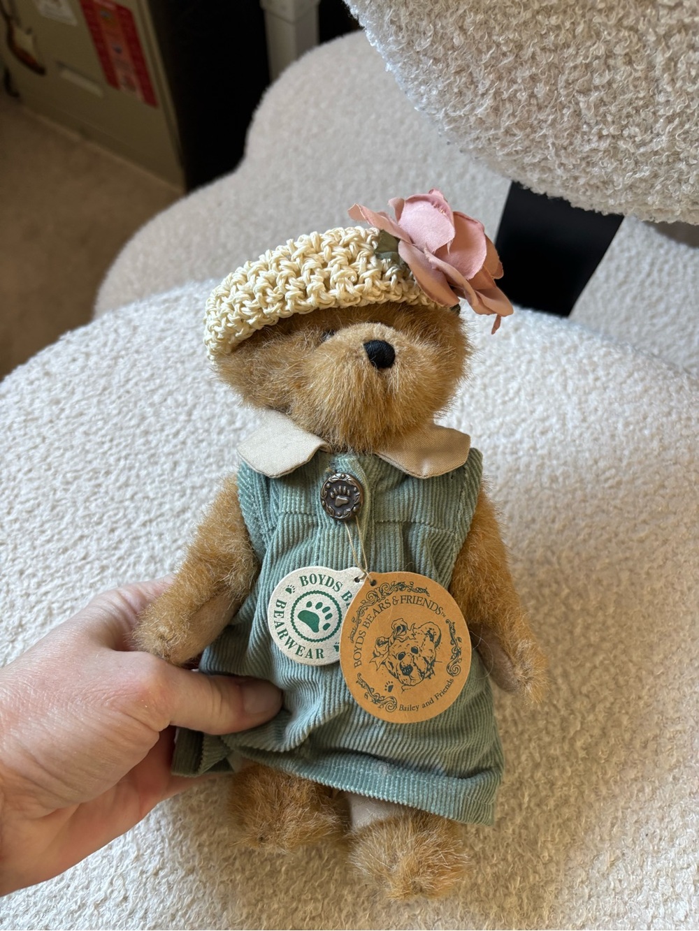 Vintage Boyds Bears Bailey and Friends Plush Bear Floral Hat & Corduroy Dress